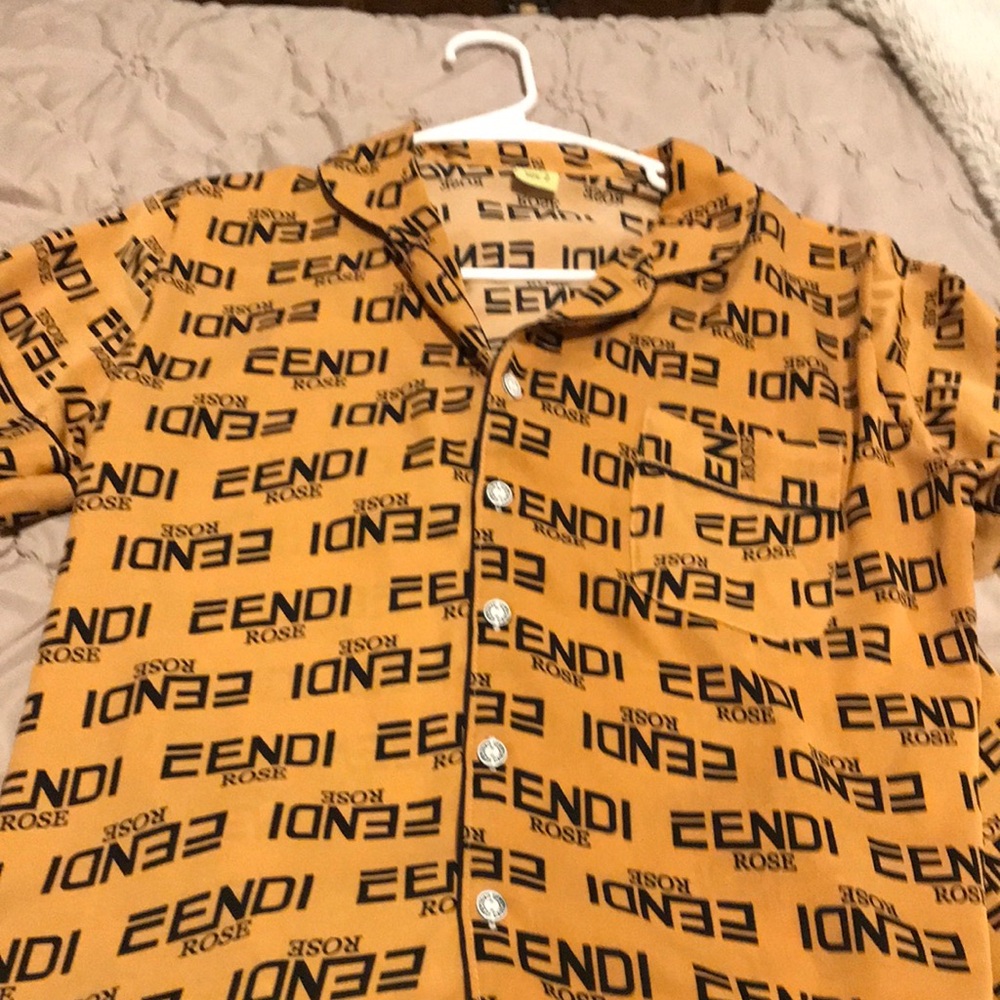 EENDI Logo-Print Button-Up Shirt in Mustard woman PJ.